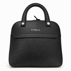 Furla Piper Mini Dome Satchel Black Saffiano Leather Structured Handbag
